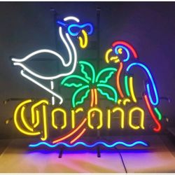 Corona Beer Flamingo Parrot Palm Tree LED Neon Beer/Bar Sign 