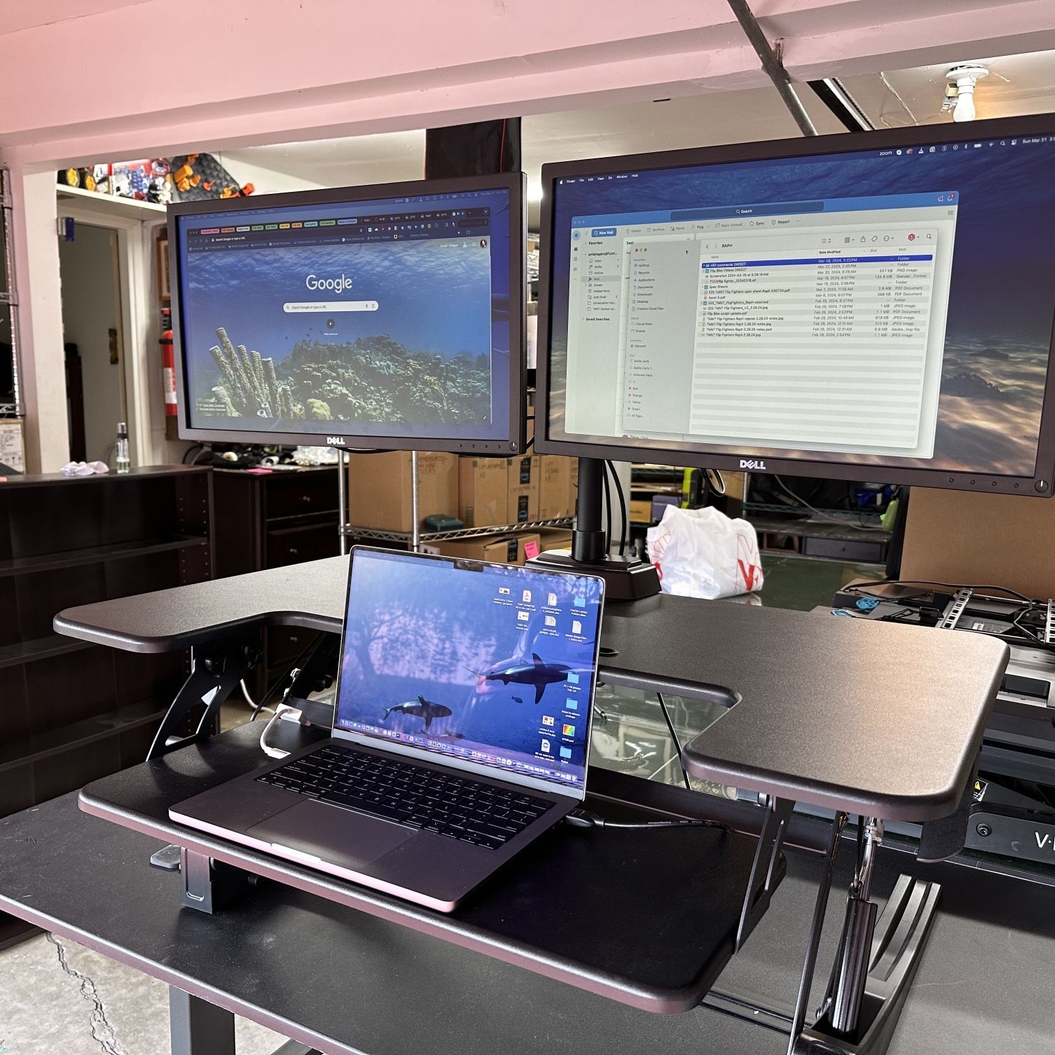 X2 23” Dell Monitors, Dual-monitor Stand, Standing Desk Converter 
