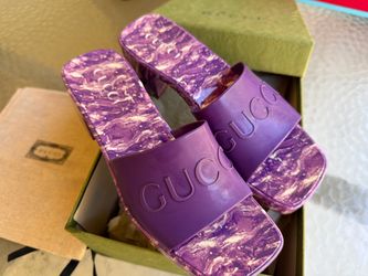 Gucci Logo Rubber Slide Sandals Purple Marble