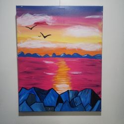 4 Hand Painted Canvas Paintings 