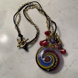 Handmade Glass Swirl Pendant Necklace 24”