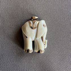 14k 585 Yellow Gold, large Hand Carved Elephant Pendant