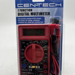 Cen-Tech 7 Function Digital Amp Ohm Volt Meter AC/ DC Voltmeter Multimeter, Red