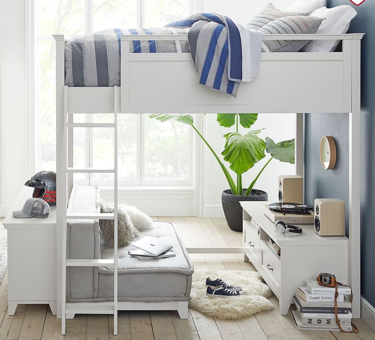 White Pottery Barn Hampton Loft Bed w/ Desk