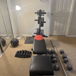 Complete Home Gym – Bench, Barbell, 240 lb Plates, Dumbbells