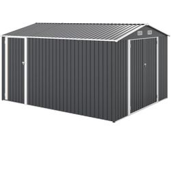 Campcraft Outdoor Storage Shed 9×11 FT with 3 Lockable Doors, Utility Tool Shed Metal Storage Garden Sheds 4 Vents, Metal Sheds with Galvanized Steel 