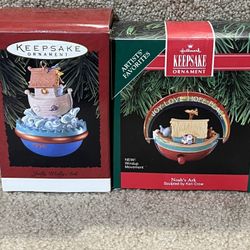1991 & 1996 Noah's Ark Jolly Wolly Ark Hallmark Ornament Ken Crow Artist