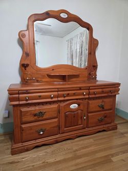 Wooden Dresser with Mirror and 2 Night Stands