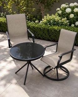 Newly Assembled 3 Pieces Outdoor Dining Chairs with High Back and coffee table