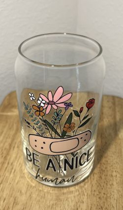 New Be A Nice Human Glass Cup Gift 