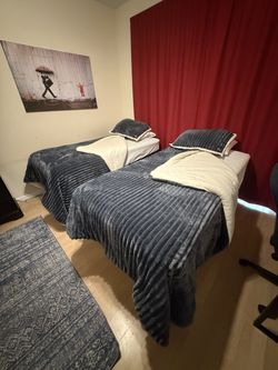 Two Twin Beds with Foldable Frames and Comforters