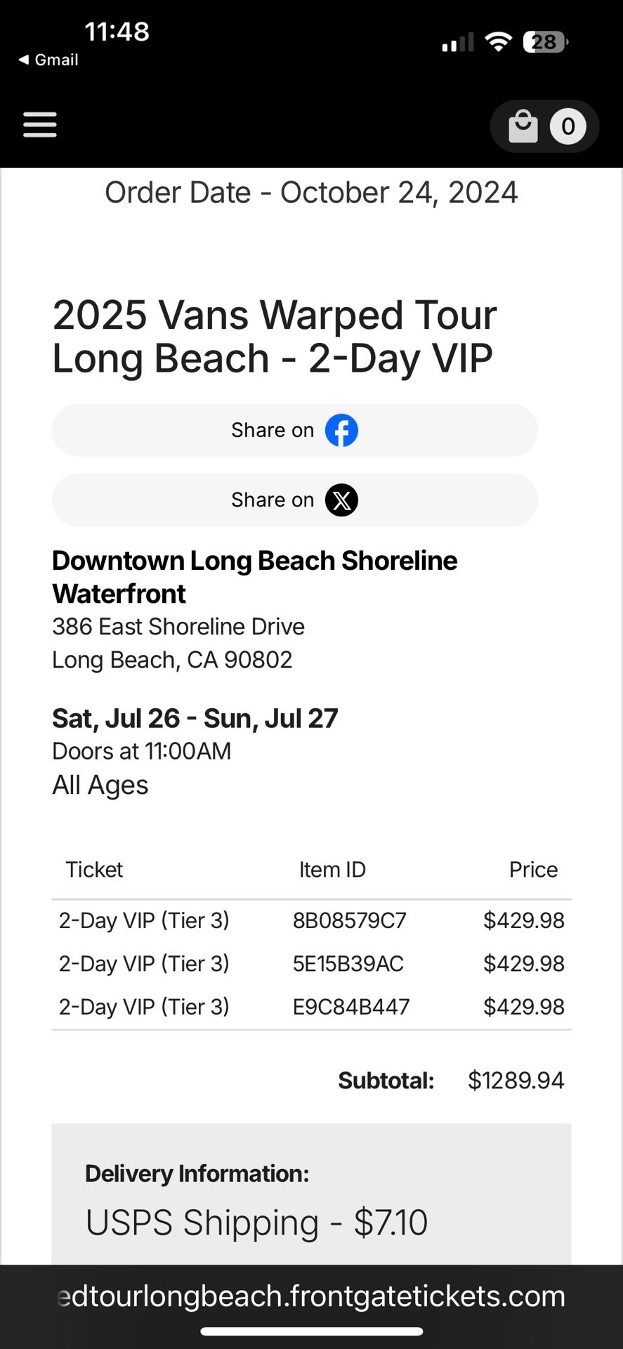 Long Beach Warped Tour VIP tickets