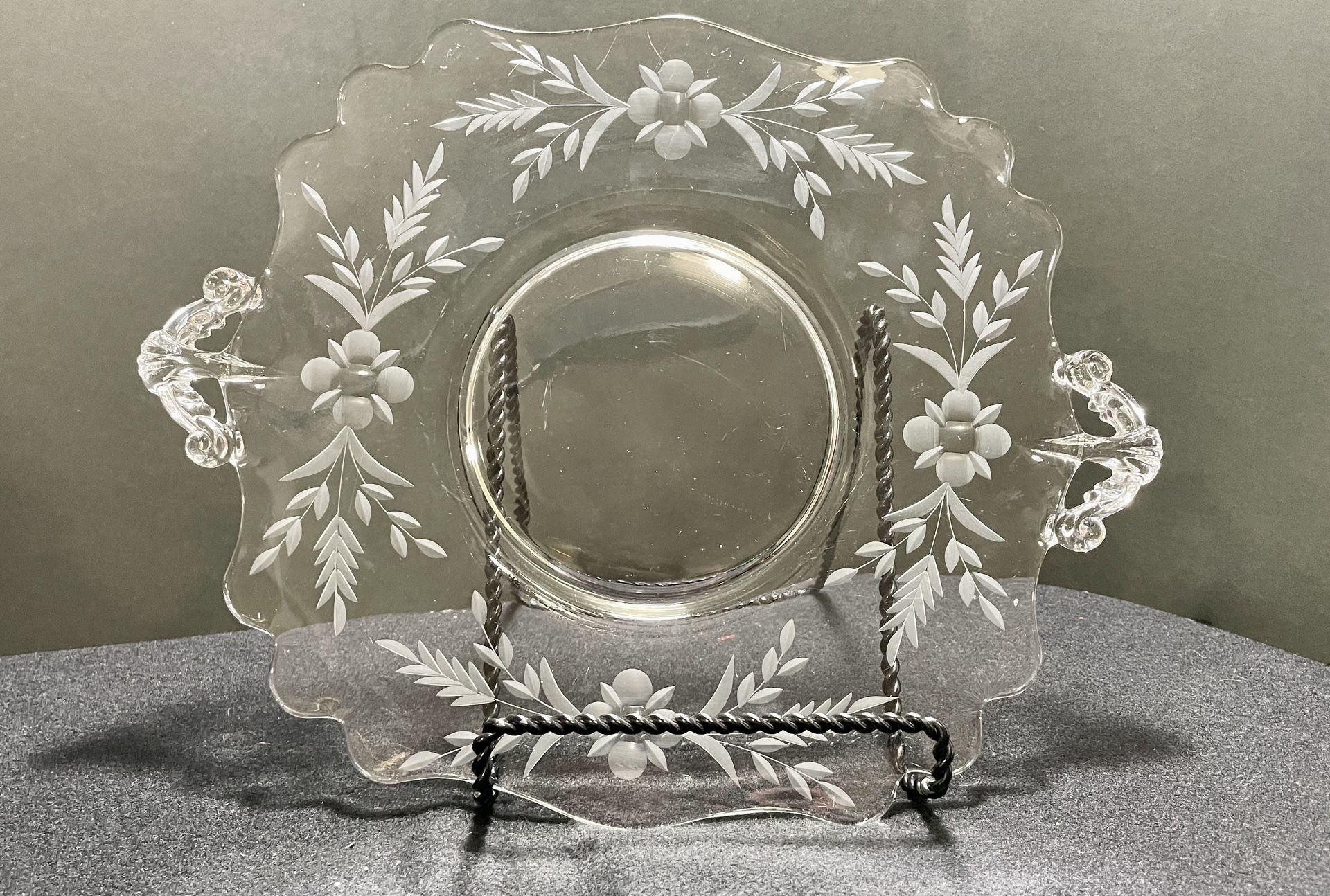 Vintage Etched Crystal Cake Plate