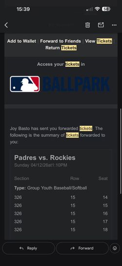Baseball Ticket For Apr 12