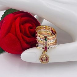 Gold Plated Tri-Color Saint Jude Ring/Anillo Semanario San Judas Oro Laminado