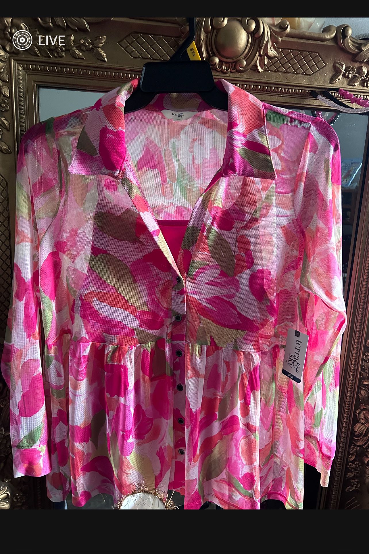 Pink Floral 2 Piece Top Set. New W Tags.  OX Size 