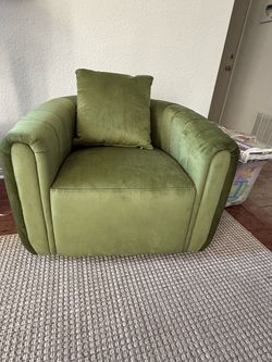 Green Velvet Accent Chair with Pillow