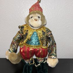 Vtg Jester Mardi Gra Monkey Plush Bendable In Full Costume Home Decor Unique 13”