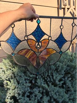 Victorian style stained glass window panel 11”H & 21”L
