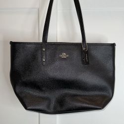Coach, Mini Leather City Zip, Tote Purse, Black, Women’s Luxury,