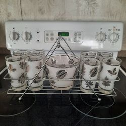 Mid Century Glass Set With Ice Bucket 8 Glasses...one Ice Bucket....