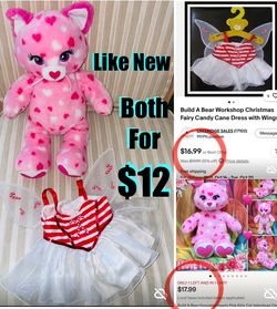 $12 FOR BOTH BUILD A BEAR 🐻 CAT PLUSHIE AND A CANDY CANE DRESS LIKE NEW
