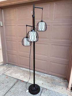 3-Light Floor Lamp with Wire Cage Shades