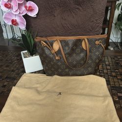 Authentic LOUIS VUITTON Monogram Neverfull PM Tote Bag Brown AR4143