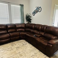 Luxury Brown Leather Sectional Recliner – Moving Sale!