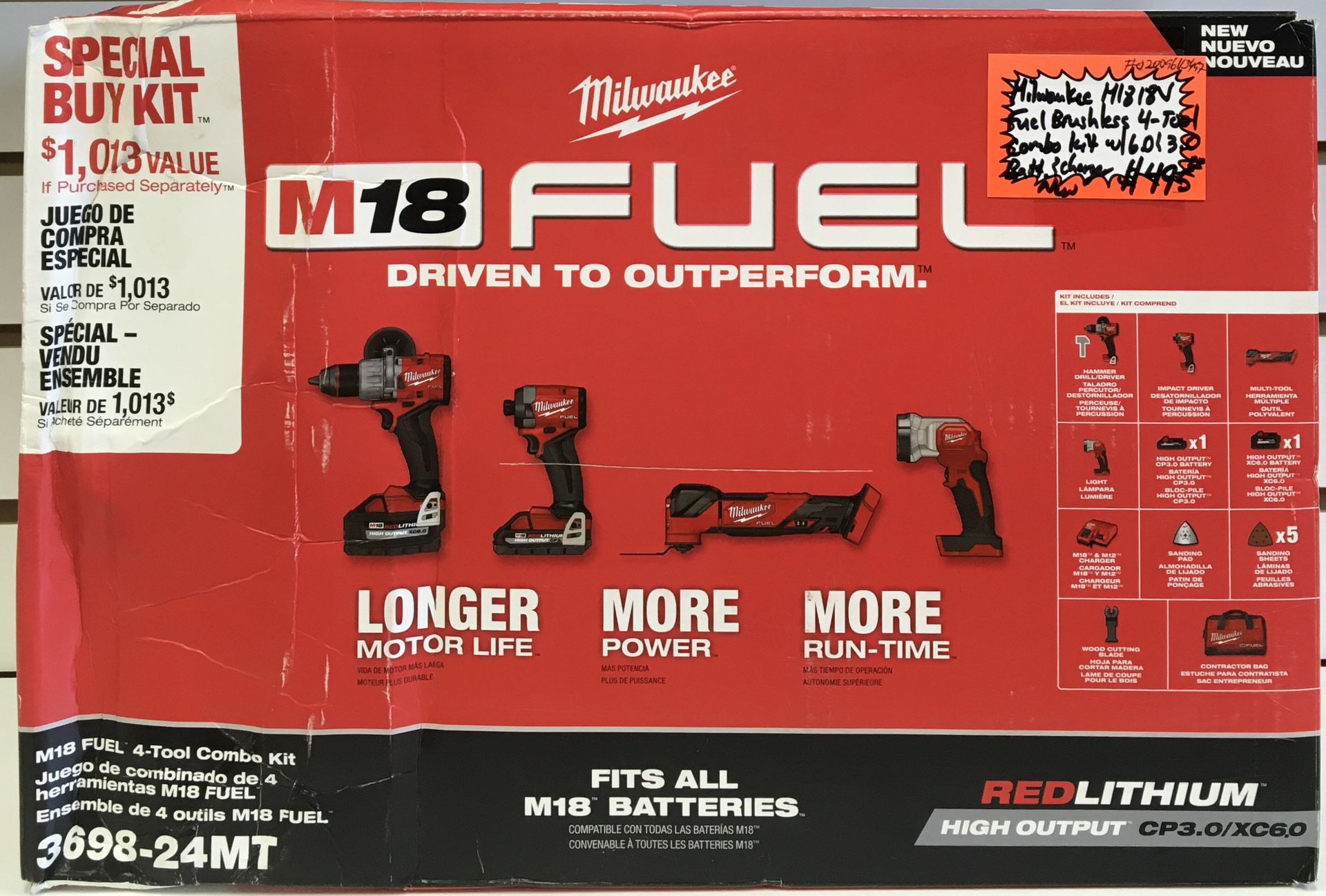 Milwaukee M18 18V Fuel Brushless 4-Tool Combo Kit W/ 6.0 & 3.0 Batteries & Charger New 