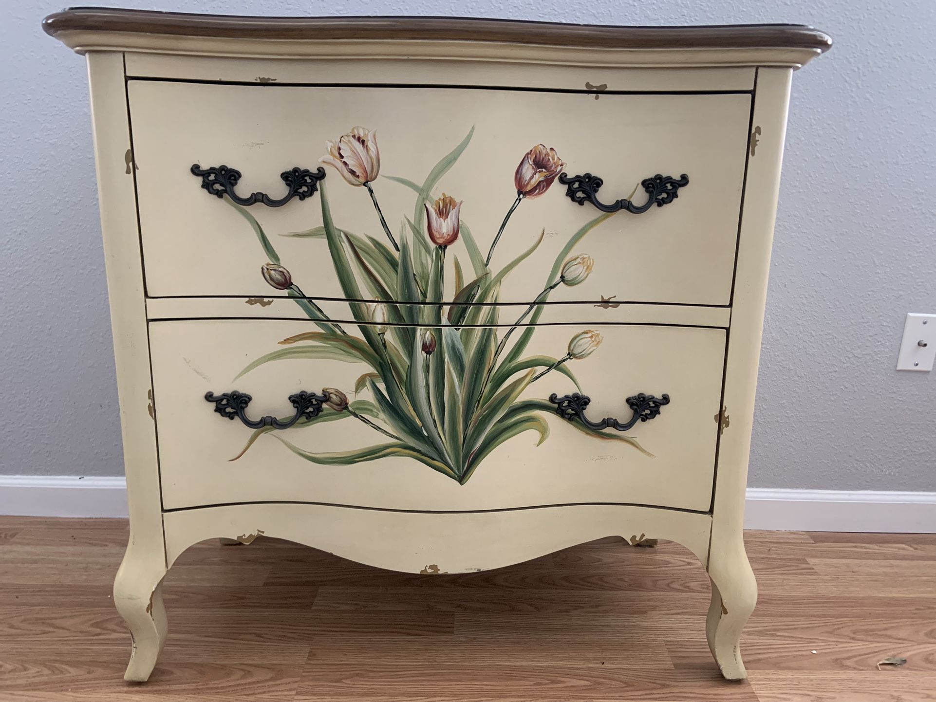 Beautiful Lowboy/Bombay Dresser W/Painted Tulips