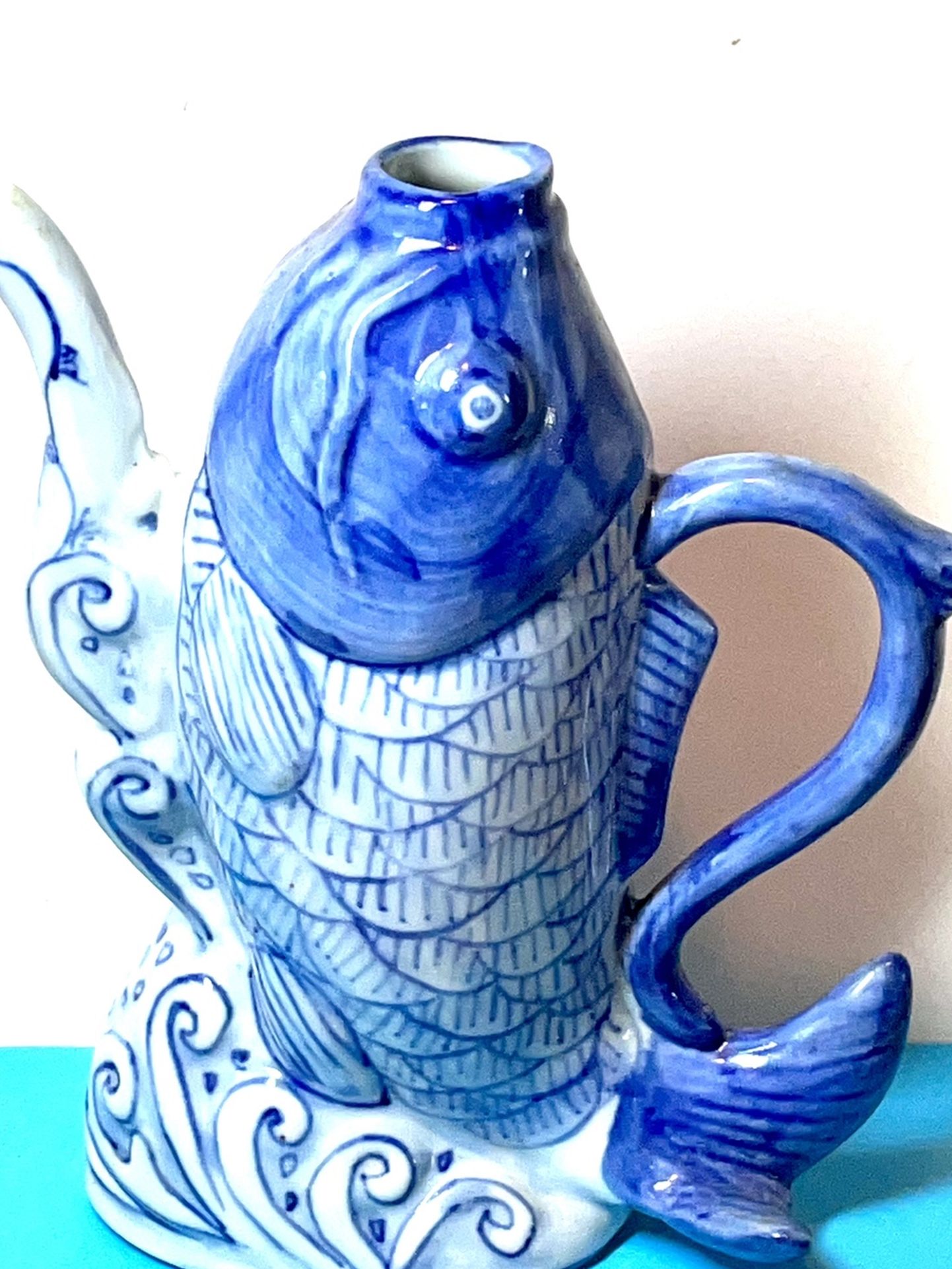 Asian Lucky Porcelain Fish Pitcher