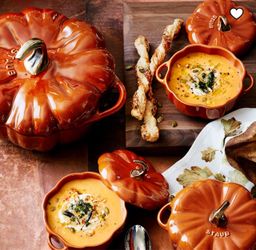 NEW!  Staub Stoneware Pumpkin Cocotte - Orange - 4 Available - NIB - 1/2 Quart