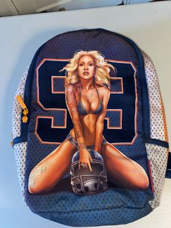 Sprayground Backpack pinup football model 99 blue orange zipper damage