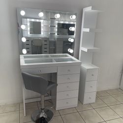 Makeup Vainty With Bluetooth Mirorr And Lack Shelf 