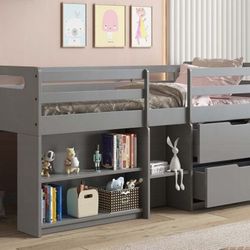 Brand New Grey Twin Size Loft Bed w Storage 