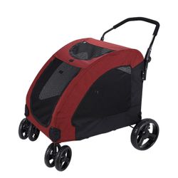  Pet Stroller for Large Dog Medium Dogs Four-Wheel Foldable Storage Detachable and Washable Cushion Double Storage Bag Sick Disabled Old Dog Stroller 