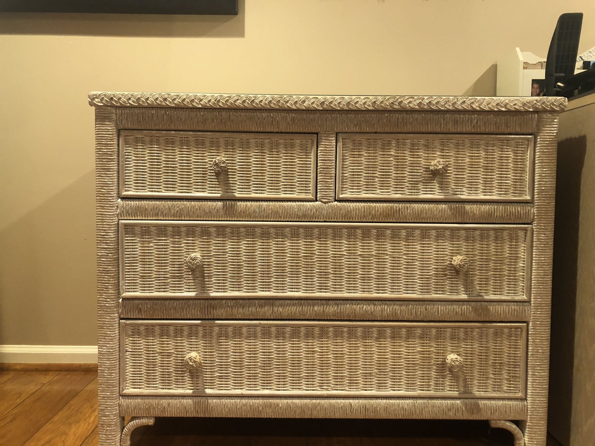 Wicker chest of drawers glass top