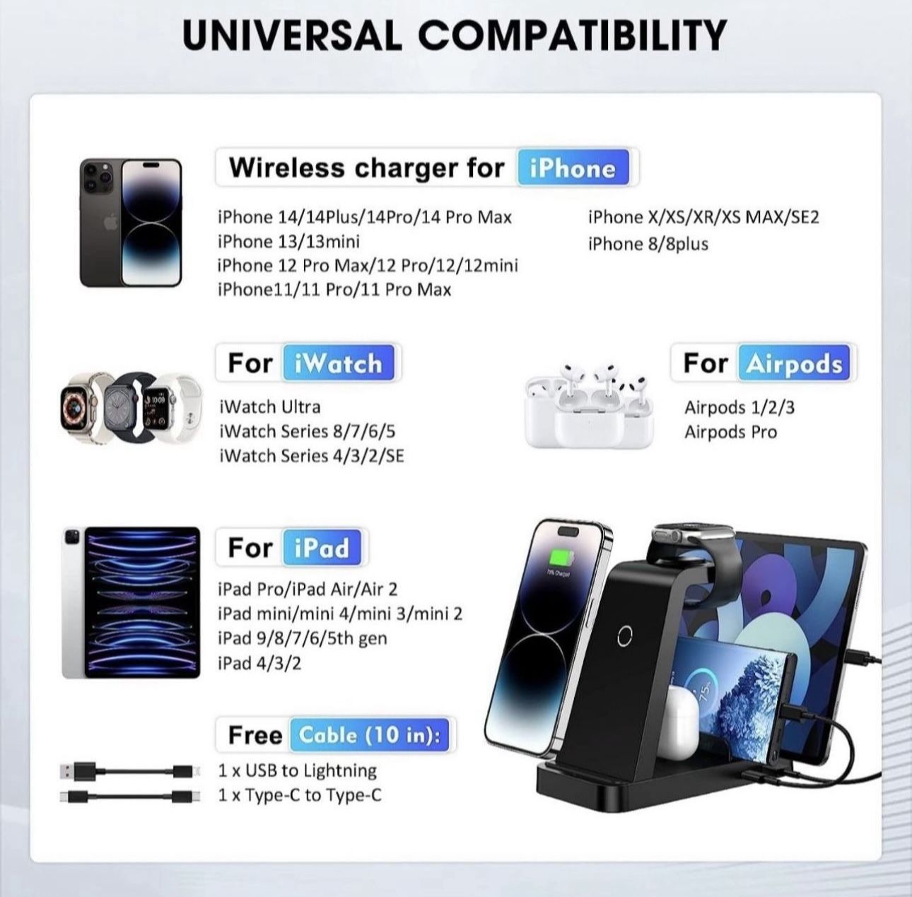 Wireless Charger for iPhone in Charging Station for Multiple - Main Image