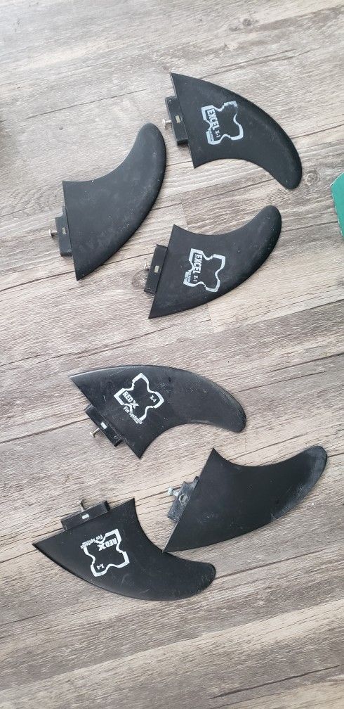SURFBOARD Fins Two Sets: RED X FINS / COMPATIBLE EXCEL X-1 Fin Systems Thruster Sets