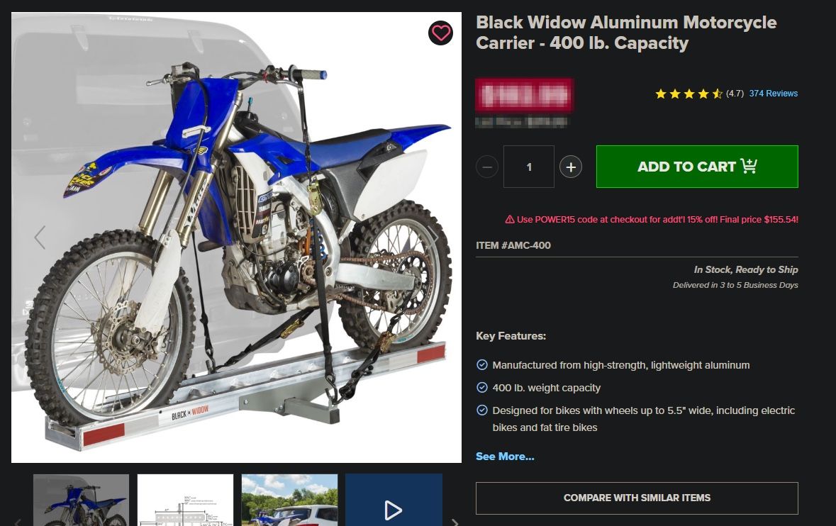 Black Widow Aluminum Motorcycle Rack