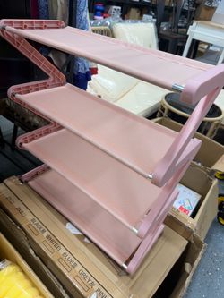 4 Tier Foldable Shoe Rack Organizer Free Standing Shoe Rack for Closet Front Door Living Room Entryway, Simple Installation (Pink)📍$5 multiples avail