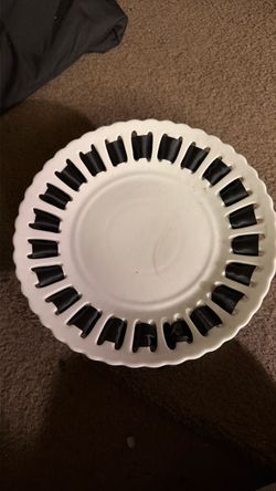 White Ceramic Plate with Black Lattice Rim