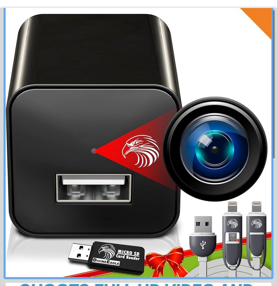 DIVINEEAGLE Plug-in Full HD Mini Camera – Premium Reliable 1080p Compact Cam with Motion Detection – Easy No-WiFi Setup & Data Protection – Ideal for 