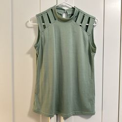 Light Green Sleeveless Top With Cut Out Details 