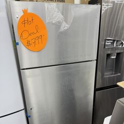 Brand new Whirlpool 33 in. 20.5 cu. ft. Wide Top Freezer Refrigerator in Monochromatic Stainless Steel with Frameless Glass Shelves