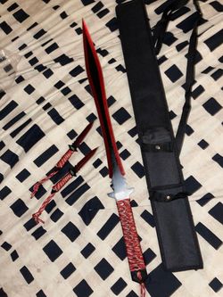 Red Ninja Sword Set with Throwing Knives and Sheath