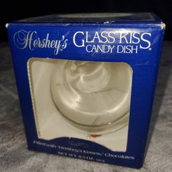 Vintage 1990 Hershey's Glass Kiss Candy Dish Trinket Box with Lid Includes Box