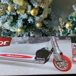 2 Razor A Kick Scooters - Chrome/Red - Aluminum, Folding, Adjustable Handle w/ Helmet