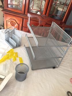 Like new Silver color Office table set three piece office set with paper fastener and file labeling